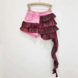 DEAT Denim Splicing Irregular Short Skirts For Women 2024 Summer New Fashion Versatile Chiffon Mini Skirt Female Trend 33A1587