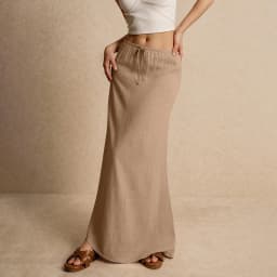 Women's Basic Versatile Drawstring Low Waist A Line Casual Skirts Sexy Tight Solid Color Bodycon Long Maxi Skirts