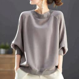 Loose Fit round Neck 7/8 Sleeve Ribbed Collar Top Korean Style Casual Slimming Women's Fashion Autumn New Arrival