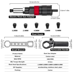 Electric Rivet Nut Tool Adapter 2.4MM 3.2MM 4.0MM 4.8MM 6.4MM Insert Nut Riveting Gun Cordless Home Converter