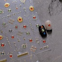 Elegant Gold Scepter 5D Nail Art Stickers Gorgeous Gemstone Luxury Courtly Pattern Necklace Frame Self Adhesive Manicure Decals