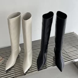 Aneikeh 2027 Fashion Sexy Pointed Low Heels Knee Long Boots Women's Spring/Autumn PU Sewing Party Ball Western Boots 35-42