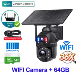 SHIWOJIA 36X ZOOM 12MP 4G SIM Solar Camera Outdoor 360° Wireless WIFI Battery Security Cameras with Solar Panel PIR Night Vision