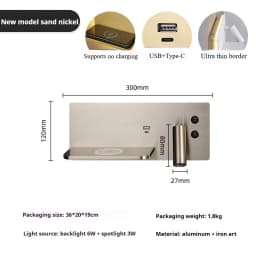 Multifunction Wall Lamp With Led Phone Wireless Charger Shelf Night Lighting Table Bed Reading Bedroom Hotel Bedside USB Sconces
