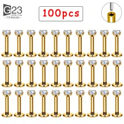 50/100Pcs ASTM F136 Titanium Labret Piercing 16G Flatback CZ Ear Lip Stud Cartilage Tragus Earring Tongue Stud Body Jewelry