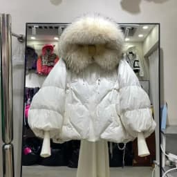 Winter High End Natural Large Fur Collar Down Jacket Female Hooded Warm Thick Parker Jacket Women White Duck Down Loose Outwears
