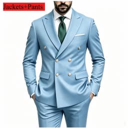Men's Peak Lapel Double Breasted Golden Button Flap Pocket Business Commute Suit Men Trending Luxury Formal Slim Fit Groom Suit