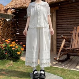 Lace Splicing Wide Leg Pants Women's Base Layer Pants Spring Summer Artistic Lady Underpants Trousers