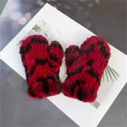 Women's Winter Real Rex Rabbit Fur Gloves Warm Thick Ladies Fur Mittens Elastic Girls Ski Glove Mitts Elastic Soft With String