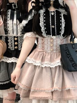 Original Japanese Mines Style Lace Patchwork Puffy High Waist Heart Buckle Bow Sweet Versatile A-line Short Skirts Women Summer