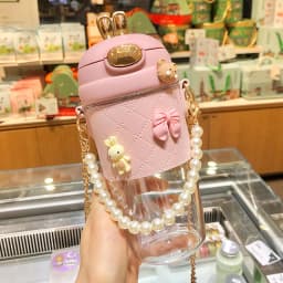 Cute Rabbit Ear Plastic Water Bottles With Straw For Girls Kids Portable Strap Student Bottle With Cup Cover Anti-drop BPA Free