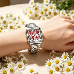 Ladies' Men Square Luxury Watch, Slogan Text on the Large Dial, 30-Meter Water Resistance, Elegant Design, Stainless Steel Strap