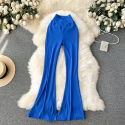 Women Solid High Waist Flare Pants Wide Leg Korean Fashion Elegant Casual Vintage Autumn Streetwear Clothing