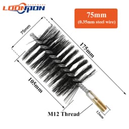 Loonpon M12 Thread Wire Brush Metal Handle 18-75mm Brush Working Stainless Steel Wire Pipe Tube Cleaning Chimney Brush