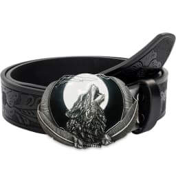 Western Men's Denim Belt Retro Belt Wolf Head Red moon moon Belt Buckle Hip-Hop Personality Retro Style Unisex Matching Jeans/CA