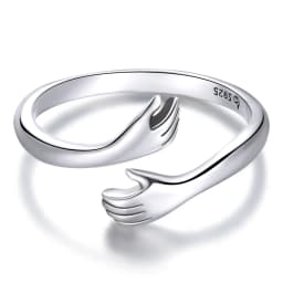 Bamoer 925 Sterling Silver Embrace Ring Hug Warmth and Love Women 18 K Metal Texture Gold Adjustable Ring