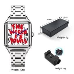 Ladies' Men Square Luxury Watch, Slogan Text on the Large Dial, 30-Meter Water Resistance, Elegant Design, Stainless Steel Strap