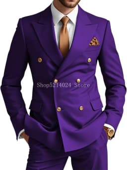 Mens Double Breasted Suit 2 Piece Slim Fit Wedding Suit for Men Blazer Prom Formal Suits Set