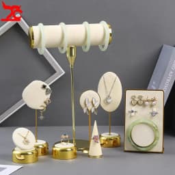 Beige Jewelry Display Props with Metal Base Earring Necklace Organizer Holder Jewelry Counter Earrings Rings Display Stand