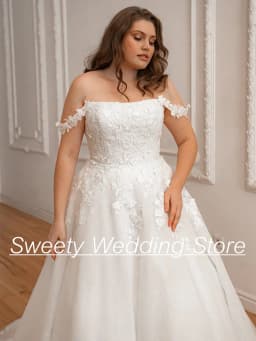 Ivory Wedding Dress Plus Size Elegant Off The Shoulder Boat Neck Applique Sweep Train A Line Glitter Tulle Woman Bridal Gown