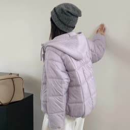 Korean Knit Hood Patchwork Short Puffer Jacket Women Loose Lightweight Warm Padded Parkas Women Solid Color Zipper Winter Jacket