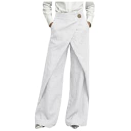 Womens Linen Wrap Wide Leg Pants High Waist Button Decor Asymmetrical Overlap Trousers Casual Loose Fit Office Lady Work Pants