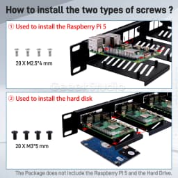 1U Rack Mount for Raspberry Pi 5/4B/3B+ Removable Steel Bracket 19 Inch 5 Slots