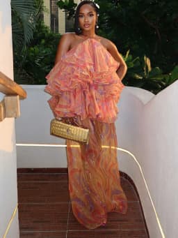 Print Halter Maxi Dress Off Shoulder Multi-Layer Ruffle Sheer Chiffon Loose Flowy Gown Boho Party Tiered Dress for Women