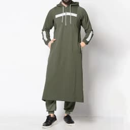New Men's Casual Long Sleeve Pullover Hooded Drawstring Long Sweater Vintage Fashion Striped Pocket Robe