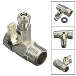 1Pcs Water Line Adapter Angle Stop Adapter Alloy T-Valve 1/2" To 1/4" With Shut-Off Ball Valve Tap Tee B Water Hose Pipe Fitting
