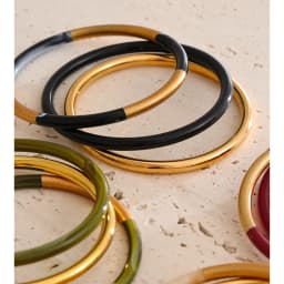 Yhpup 1Set 66mm 3 Round Circle Resin Overlay Minimalist Bracelet Bangle Set 18K Gold Plated Stainless Steel Wrist Trend Jewelry