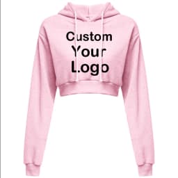 Customized Logo Print Crop Hoodie Women Spring Autumn Pullovers Ladies Solid Color Drawstring Hooded Full Sleeve Sweatshirt