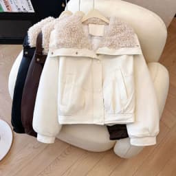 Lambskin Large Fur Collar Fake Lambskin Leather Jacket 2025 New Women Autumn Winter Jacket Coat Korean Loose Down Cotton Jacket