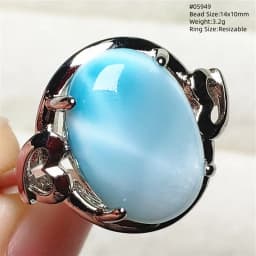 Natural Blue Larimar Oval Adjustable Ring Jewelry Water Pattern Real Larimar For Women Men Healing Fashion Stone AAAAAA