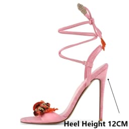 Onlymaker Women Open Round Toe Woven Embellished Ankle Strap Sandals Thin Heel Big Size Sandals