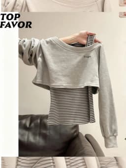 Designer Unique Off-shoulder Tops Women Two Piece Set Long Sleeve Striped Sweatshirt Fall Navy Hoodie Jacket Spring Outwear