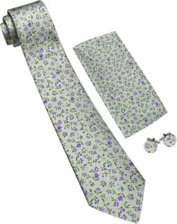 Elegant Spring Style Flower Men Tie Set Casual Wedding Business Necktie Hanky Cufflinks 3PCS Suit Accessories Mint Green Pink