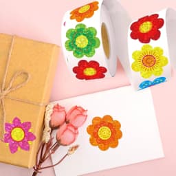 500pcs 1" Laser Flower Sticker Roll Cute Flower Shape Sealing Sticker Color Waterproof Self-adhesive Sticker Gift Packaging Stic