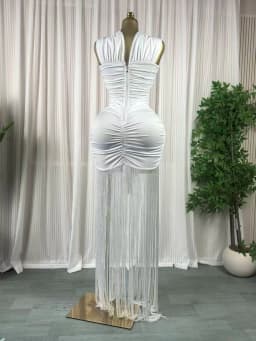 CM.YAYA Women Wraped Halter Neck Tassel Patchwork Stacked Midi Bodycon Maxi 2026 Spring Summer Holiday Party Trendy Long Dresses