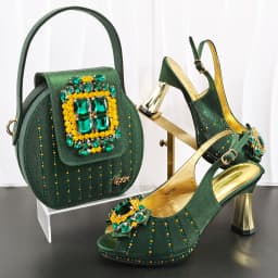 INS New Arrival Orange Color Party Wedding Pointed Toe Ladies Casual High Heels and Soft Bag Set Decorated With Rhinestone