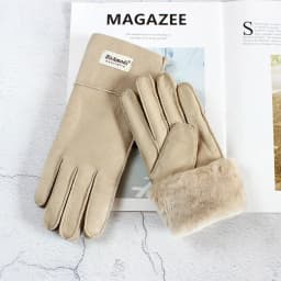 Women's Thickened Winter Sheepskin Fur Gloves Windproof Warm Outdoor Motorcycle Riding Color Leather Finger Gloves