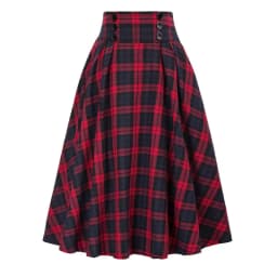 Autumn New Skirt A Line Swing Buttons Long Midi Vintage Skirt Red Green High Waist Plaid Skirts for Women Jupe 2026