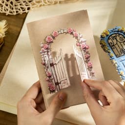 Journal GO 10pcs Garden Flower Gate Embossed Stickers 3D Wood Paper Floral Iron Gate Decal for Journaling Scrapbooking Card DIY