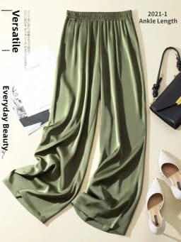 High Waist Silk Drape Straight Leg Pants Women's Casual Trousers Elegant Draped Straight Pants High Waist Silk Pants