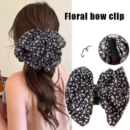 Elegant Versatile Chiffon Floral Print Bow Ponytail Clip Headwear For Women Girls Sweet Bow Ribbon Hair Clip Hair Accessories