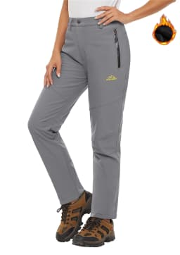 TACVASEN Fleece Lined Waterproof Soft Shell Pants Womens Winter Warm Zipper Pockets Work Pants Outdoor Hiking Ski Snow Trousers