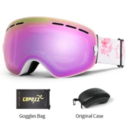 COPOZZ Ski Goggles with Box Case Ski Mask UV400 Anti-fog Snow Goggles Big Spherical Skiing Snowboarding for Women Men