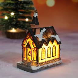 Christmas Decoration House LED Light Xmas Ornaments Small Resin Mini House Miniature Village Building For Home Kids Gifts