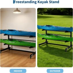 Tacleekii 2-Tier 3-Tier Kayak Storage Rack Heavy Duty Freestanding Kayak Stand Holds 2 3 Kayaks or Paddle Boards with Wheels for Garage, Dock & Outdoor Storage
