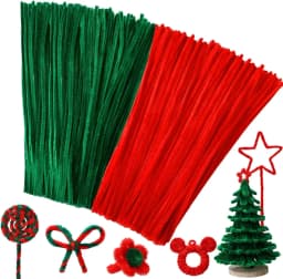100-300 Pcs Thick Christmas Red White Green Chenille Stems for Christmas Art and Craft Projects Creative DIY Decorations
